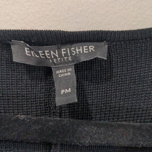 Eileen Fisher Petite Silk Knit Long Sweater Jacket Size PM Black Leather Trim - Picture 3 of 14